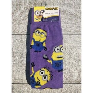 New Minions Crew Socks Shoe Size 6-12 #D089